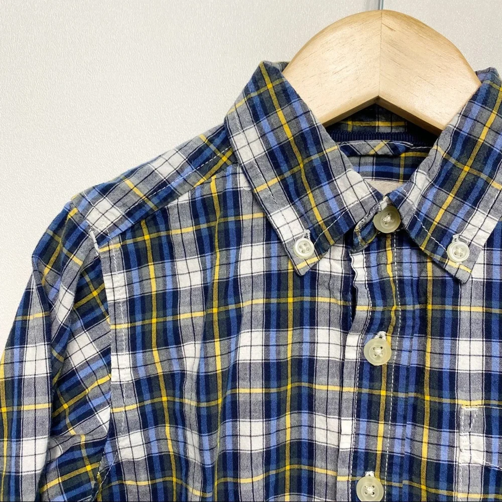 the children's place | plaid navy yellow button down shirt 4t